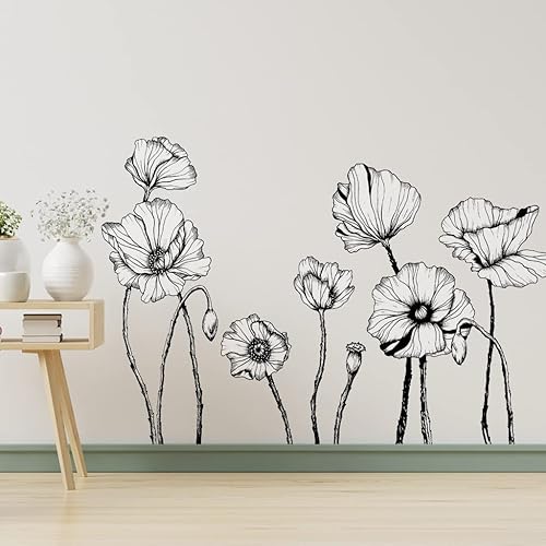 Miniatura 11 de Calcomanías de pared de flores negras extraíbles, calcomanías de pared 3D con diseño floral, diseño bohemio, floral, moderno, calcomanías de pared