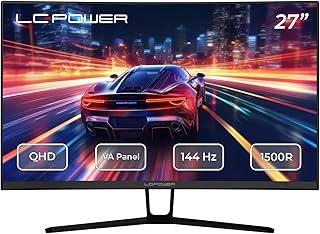 LC-Power 27" Gaming Monitor 27 Inch Curved Monitor (QHD, 144Hz, 2560x1440, 3 HDMI, DisplayPort, Free-Sync, 1500R) LC-M27-QHD-144-C