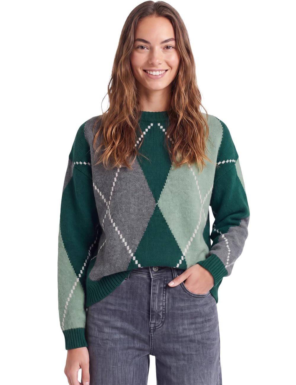 Street One Studio Damen 3017878 Pullover mit Rundhals und Argyle-Muster (1er Pack)