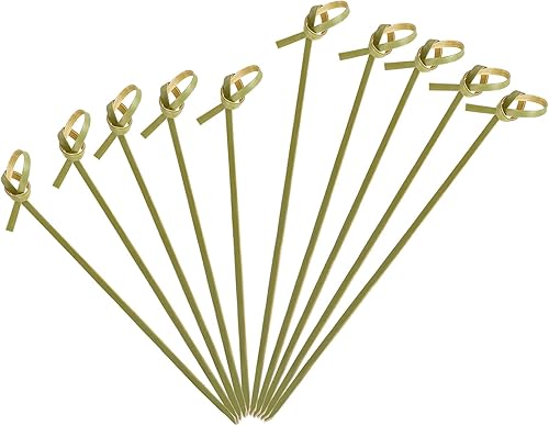 Minisland 200 palillos de dientes de bambú prémium para cóctel, 4.7 y 6 pulgadas de largo, brochetas anudadas para bocadillos de frutas, aperitivos,