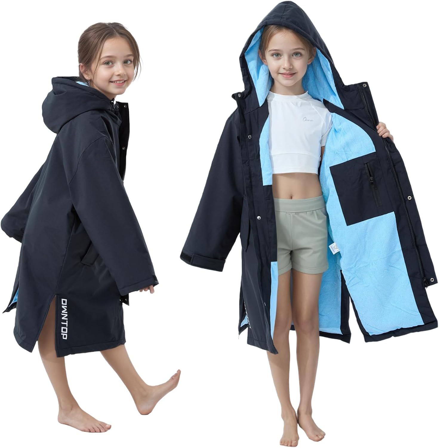 Owntop Swim Parka Windproof Surf Coat Men Women- Waterproof Surf Poncho- Warm Swim Parka with Pocket Kid Youth Adult