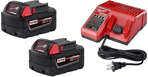 Milwaukee 48-59-1850P M18 - Kit de arranque de iones de litio de 18 voltios con dos paquetes de baterías de 5.0 Ah y cargador