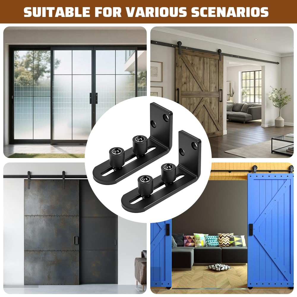 2 PCS Guías de Suelo para Puerta Corredera, Guía Inferior Puerta Corredera, Guías de Piso Ajustable para Puertas Corredizas para Montaje en Piso y Pared, Guía de Suelo para Puertas de Granero