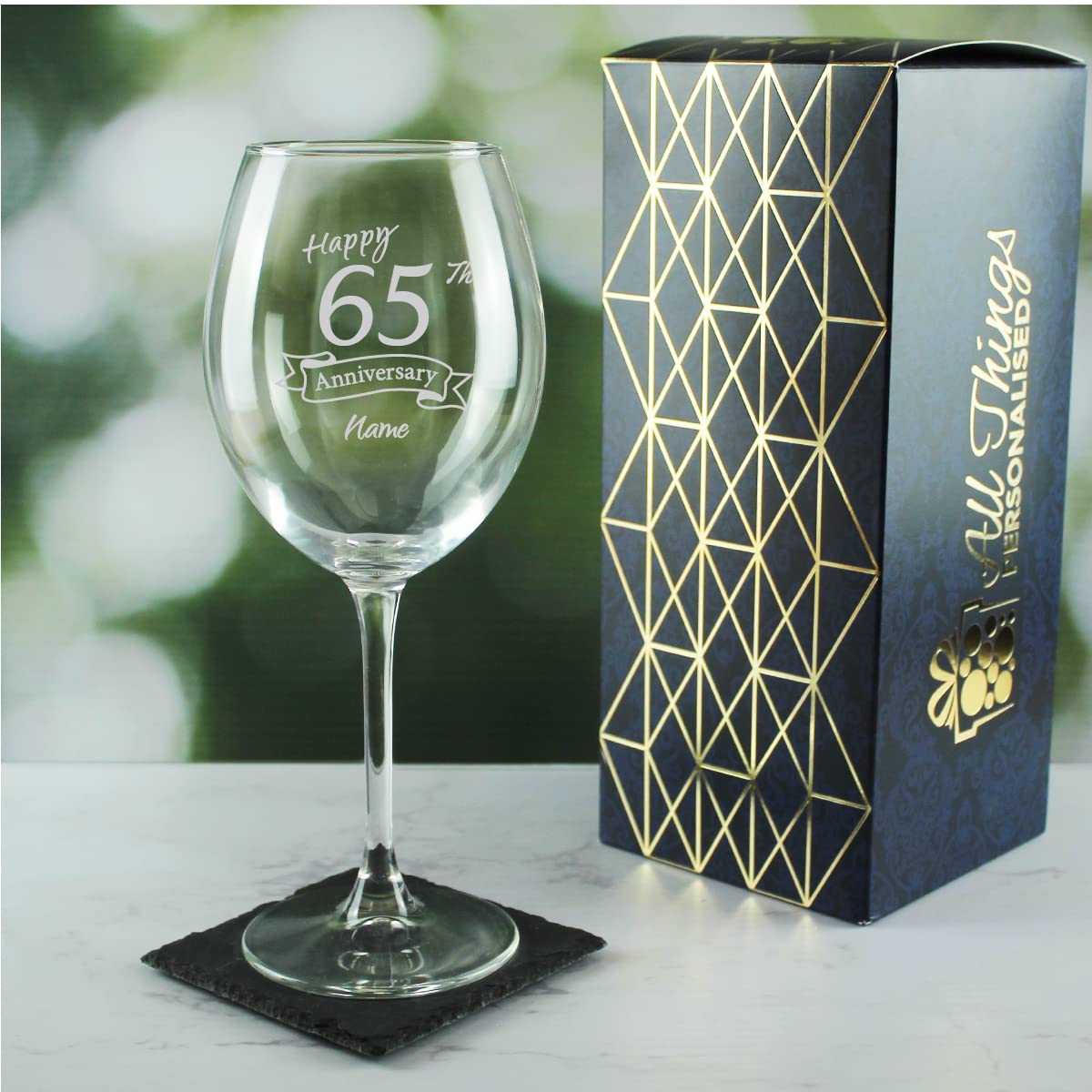 Juego de dos copas grabadas personalizables de 65 aniversario, copa de vino tinto Enoteca de 19 onzas, grabado en el Reino Unido, personalizable con cualquier nombre, regalo personalizado
