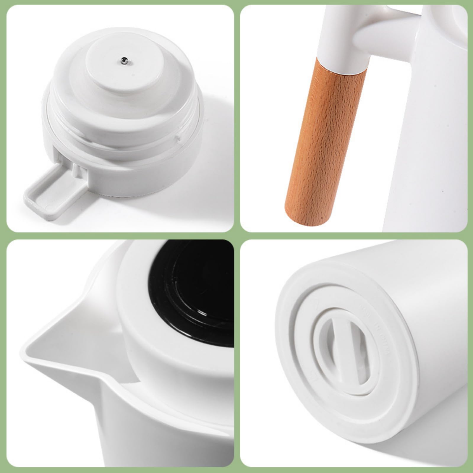 Caraffa termica intelligente con display della temperatura, 963,9 g, con rivestimento in vetro sottovuoto, caraffa termica a pressione per acqua, caraffa per caffè con manico in legno, caraffa per