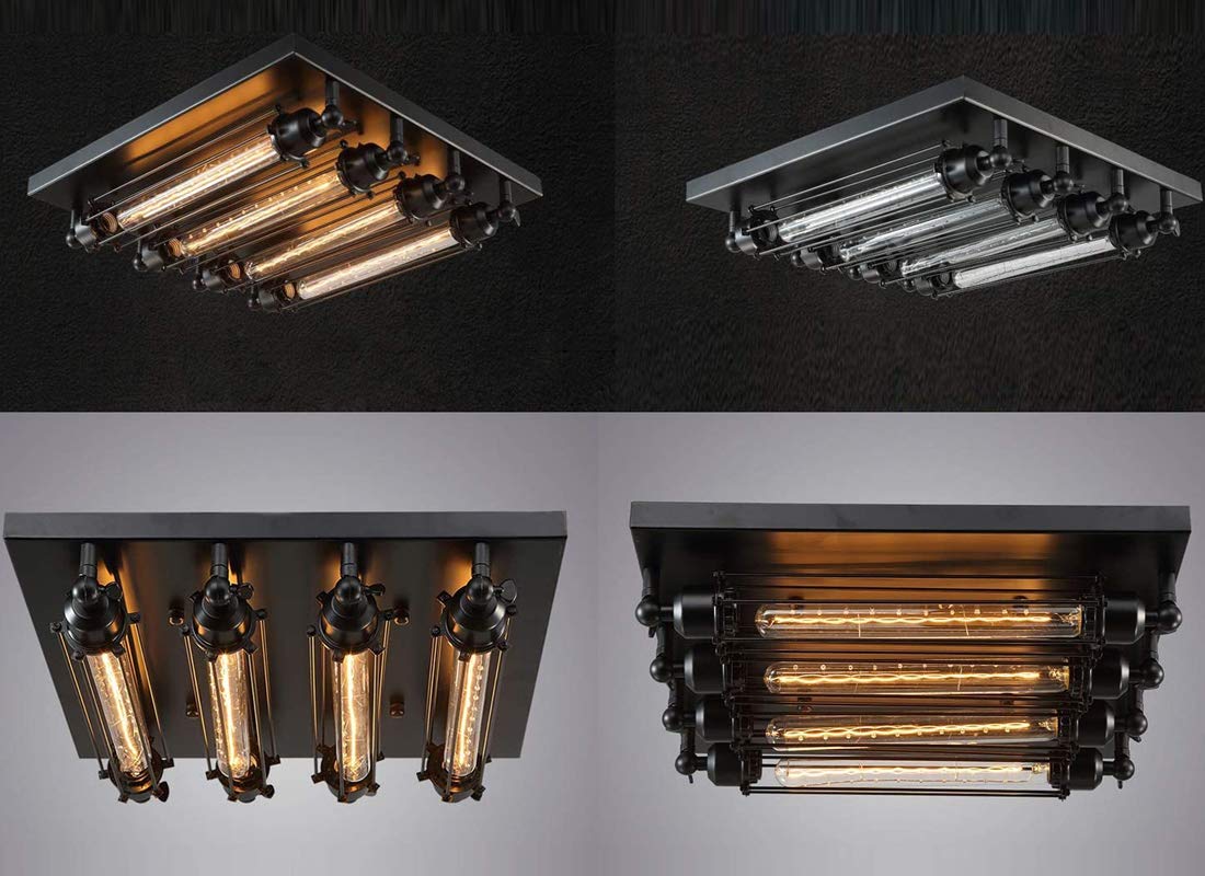 E27 LED Deckenleuchte Vintage Industrie Schwarz Punk Loft Metall Flush Mount Deckenlampe Rustikal Platz Design für Wohnzimmer Schlafzimmer Esszimmer Arbeitszimmer Küchen Lampe 4-Flammig