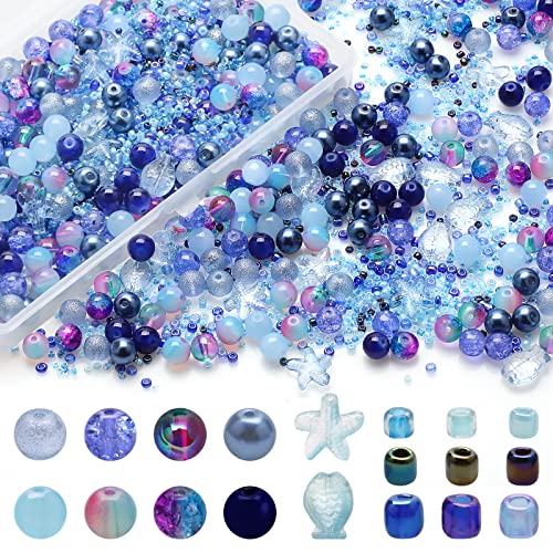 Reviews de Surtidos de abalorios . 47 Rired - 27 760 abalorio de vidrio surtidos para hacer joyas, 8 tipos de abalorio de vidrio redondas azul glamour con abalorio de estrella, abalorio de pescado y abalorio de...