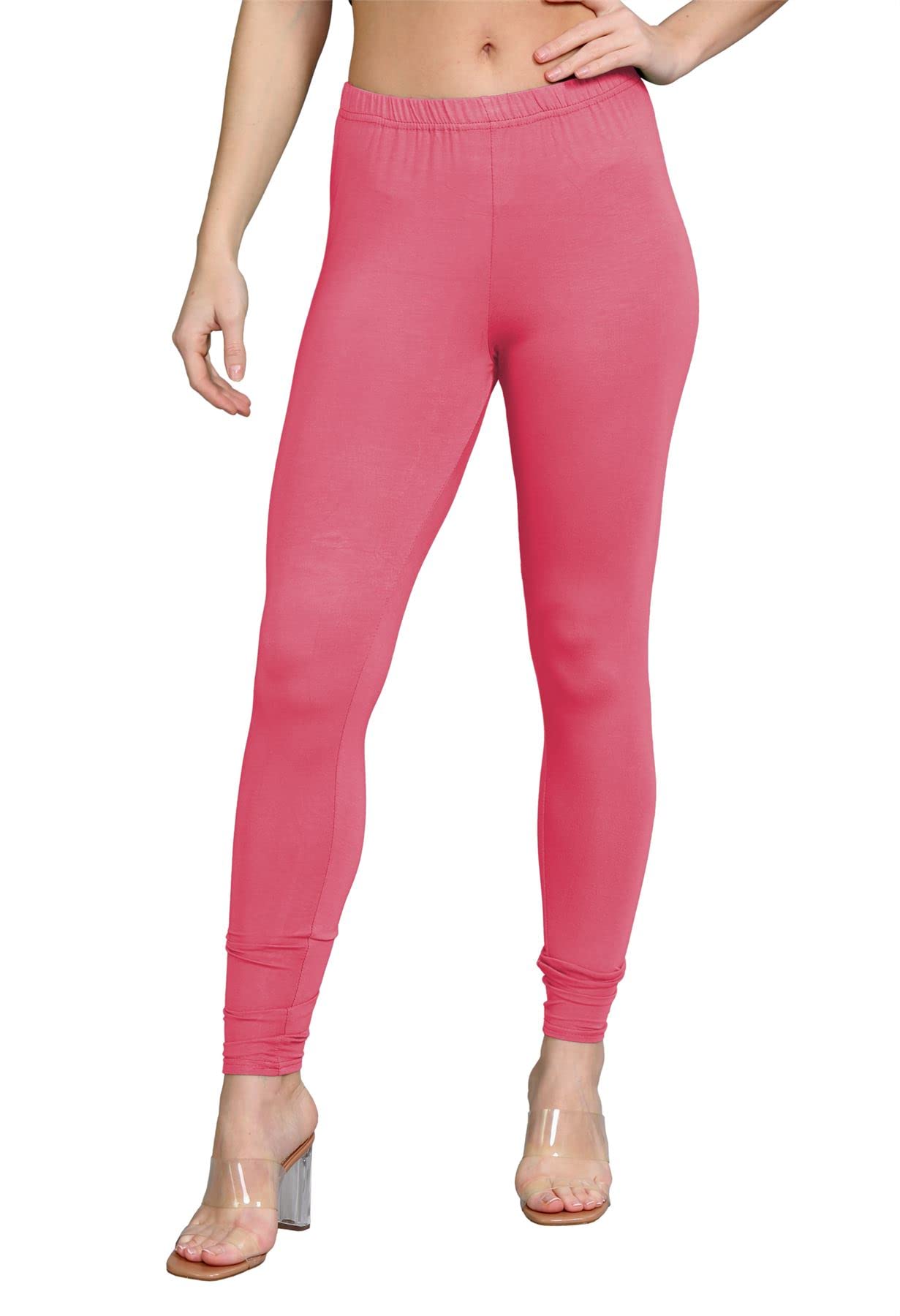 Janisramone Women's Coral Janisramone® Viscose Leggings, Plain Elasticated Waist Yoga Pants For Full Length Skinny Gym Leggings, Slim Fit Stretchy Pants, Activewear