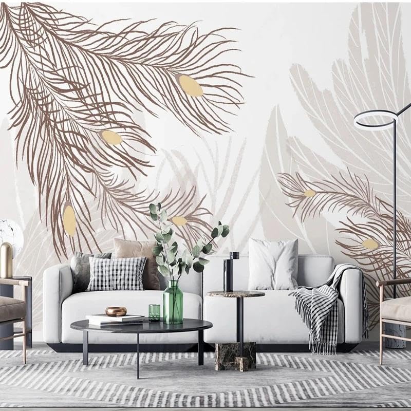 Papier peint mural 3d feuilles de plantes pour salon et chambre en tissu non tissé