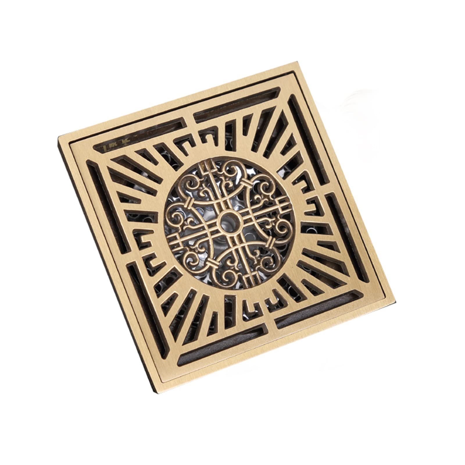 1Pc 10 * 10Cm Duschrinnen Platz Bad Rinnen Sieb Haar Messing Kunst Geschnitzte Badezimmer Bodenablauf Abfall Rost Ablassen
