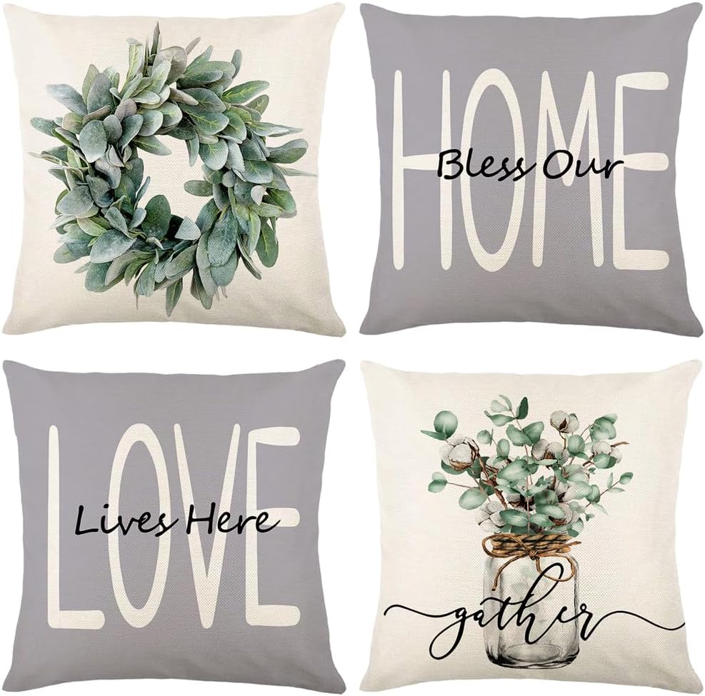 wyooxoo Throw Pillow Covers 16x16 Set of 4 Farmhouse Pillow Covers Cushion Cases Decorative Pillowcases for Sofa Couch Living Room Outdoor Home Decor (Grey, 16" x 16")