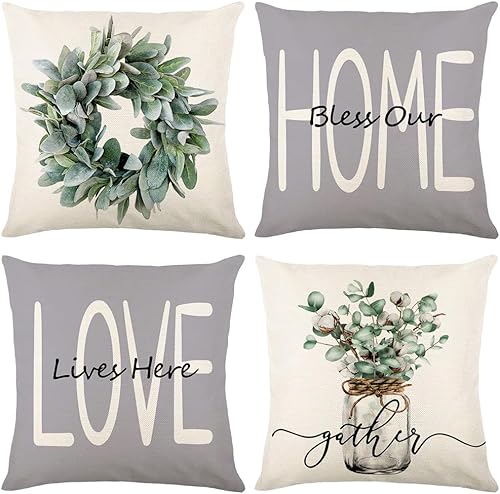 wyooxoo Juego de 4 fundas de almohada de 18 x 18 pulgadas fundas de almohada de lino fundas de almohada decorativas grises para sofá sala de estar