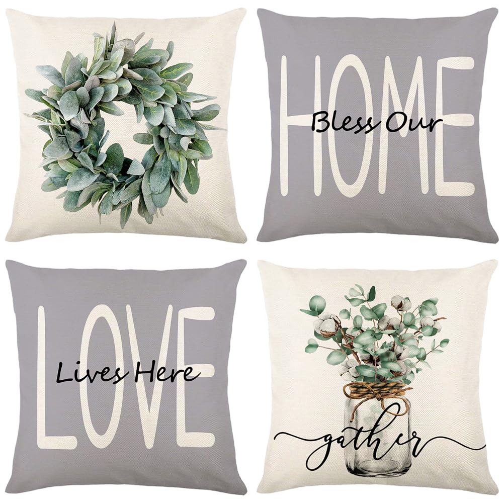 wyooxoo Throw Pillow Covers 16x16 Set of 4 Farmhouse Pillow Covers Cushion Cases Decorative Pillowcases for Sofa Couch Living Room Outdoor Home Decor (Grey, 16" x 16")