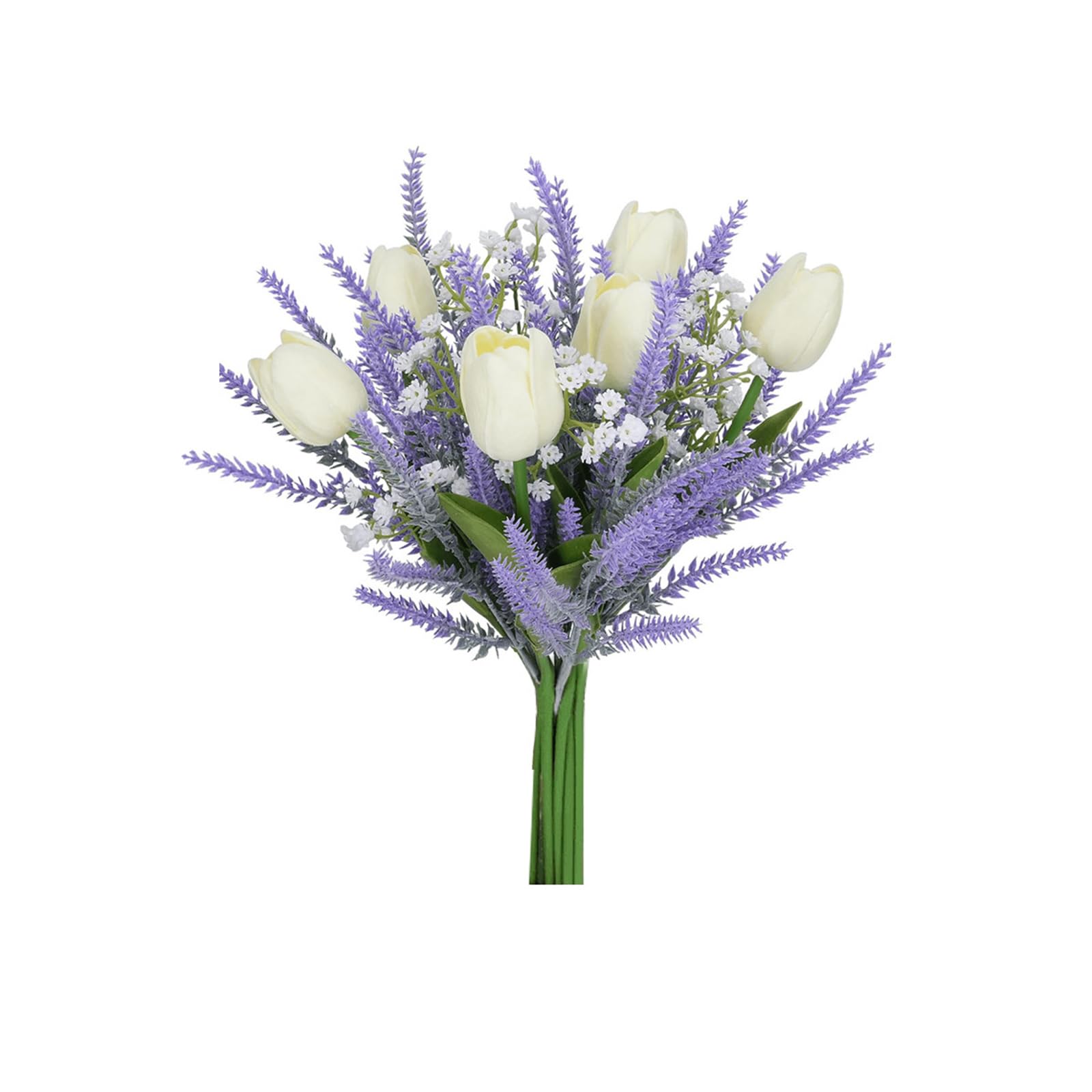 Sisyeuo Tulips Bouquet Artificial Silk Flower 13Inch Spring Floral Decoration for Wedding Arrangements Decoration Artificial Tulips Lavender Bouquet