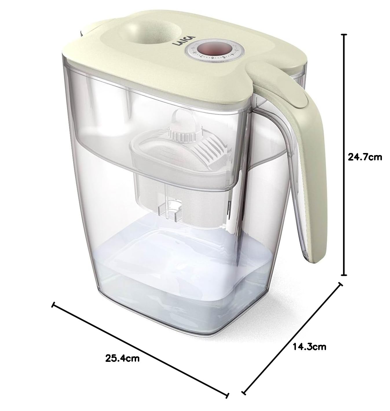 Laica Caraffa Filtrante BIG Roma - Bianco - 3,7L - 1 Filtro bi-flux incluso, Preserva i sali minerali e Riduce le sostanze indesiderate - Capacità XXL - Timer Manuale- Sicurezza Made in Italy