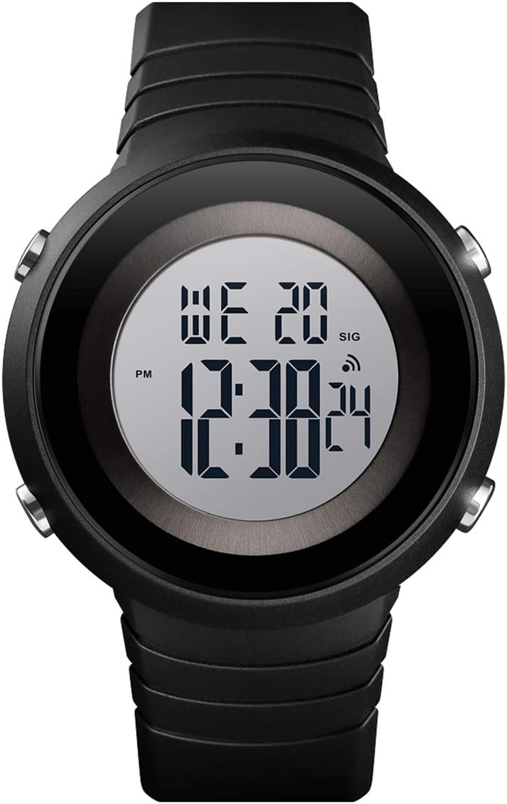 Tonnier Watch Men Outdoor Watches Digital Sport Watches Chrono Wristwatches LED Display Alarm Clock Waterproof Watches with Silicone Band