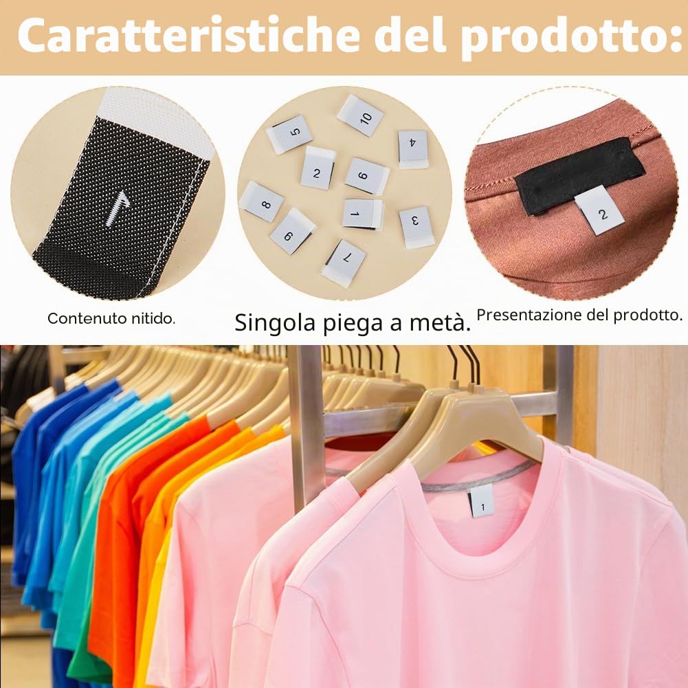 BENECREAT 400 etichette in poliestere per vestiti, 10 stili, colore bianco, accessori per abbigliamento, etichette da cucito per abiti, tute, camicie, camicette o tovaglioli, numeri da 1 a 10