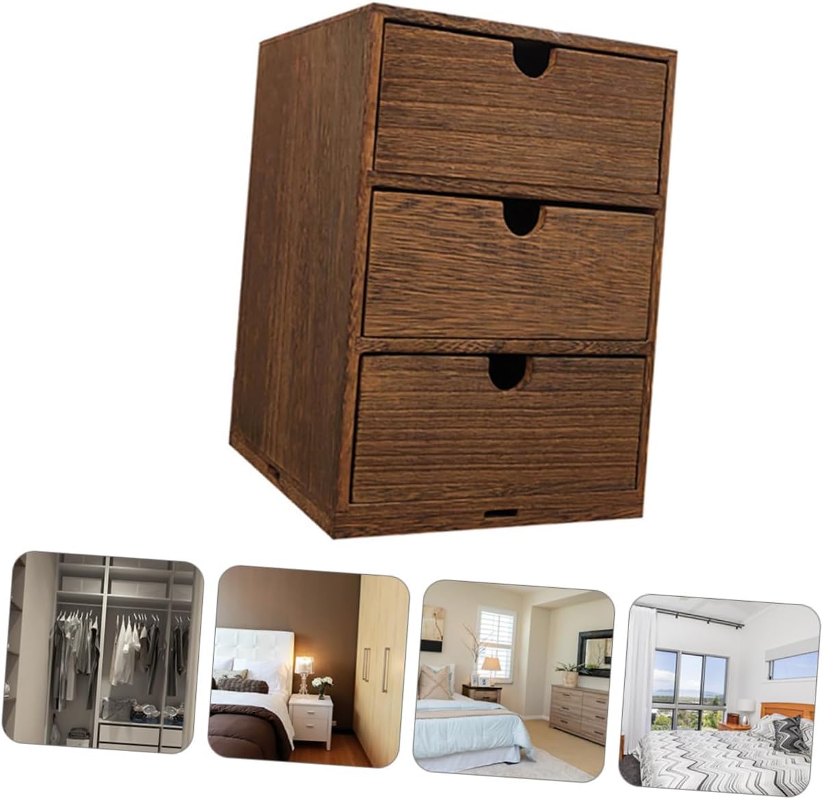 Wooden Multi-layer Storage Drawer Box with Three Removable Layers Desktop Organizer for Home Office Bedroom Stylish Brown Wood Grain Pattern Storage Case for Sundry Sorting and