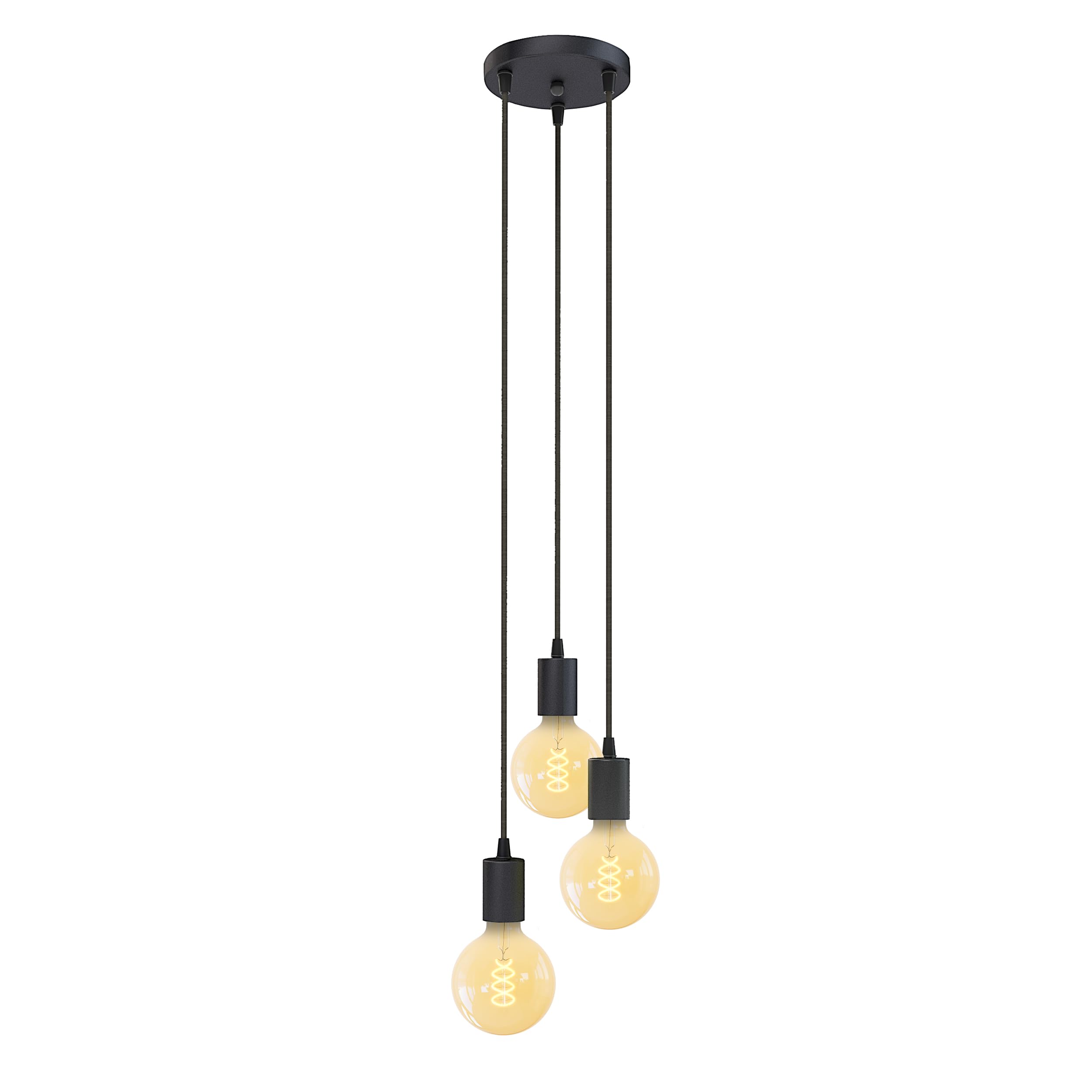 SSC-LUXon PARU Hängeleuchte 3-flammig Retro - Industrial Style Pendellampe mit Textilkabel inkl. Globe XL E27 Filament LED Lampen