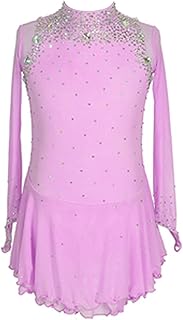 Vestido de patinaje artístico sobre hielo for niñas, traje de baile de competición con cremallera trasera de Color sólido for mujer con diamantes de imitación brillantes