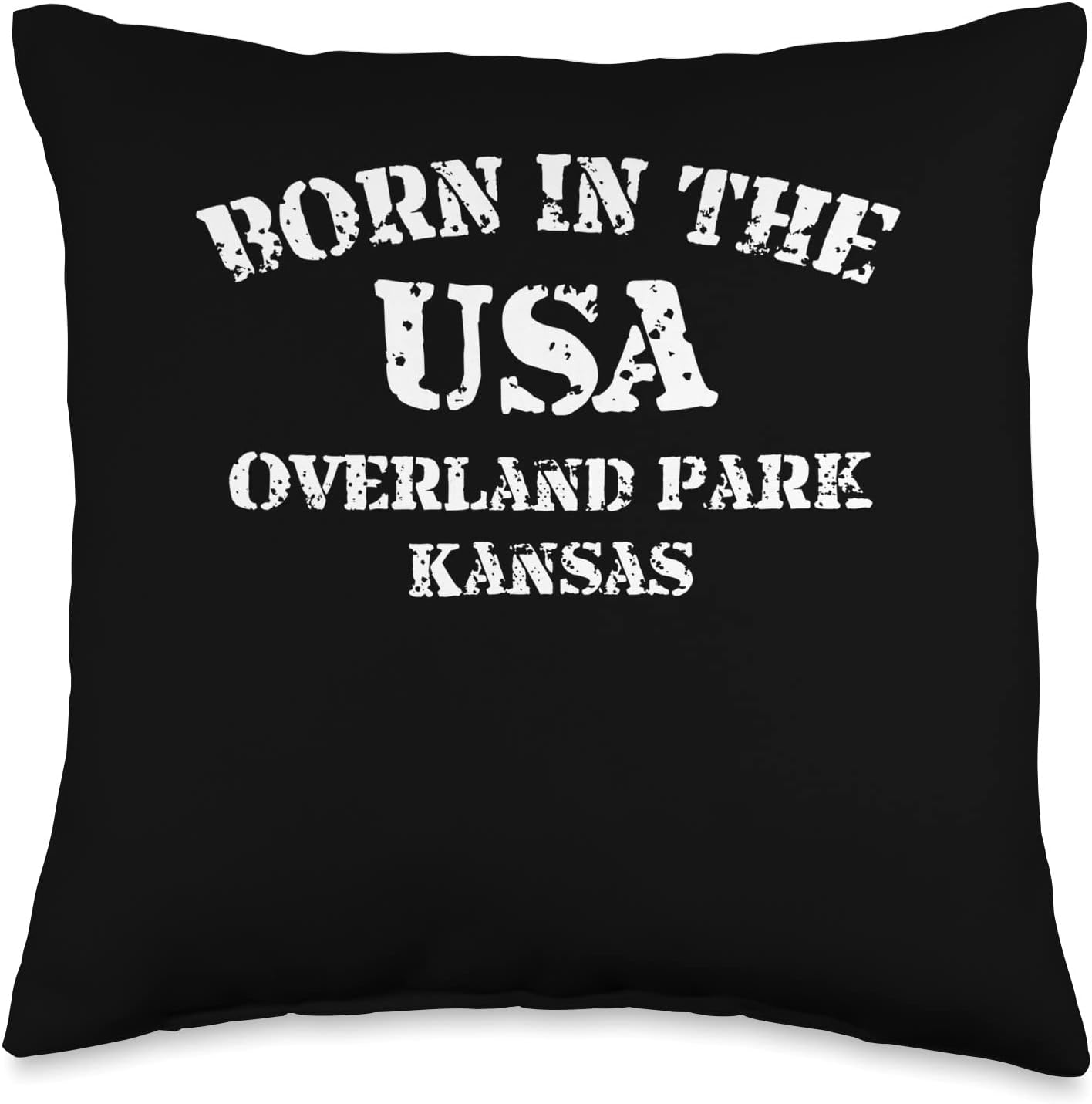 Born in the USA city state distressed look designs Overland Park Kansas Born in The USA Distressed Throw Pillow, 16x16, Multicolor