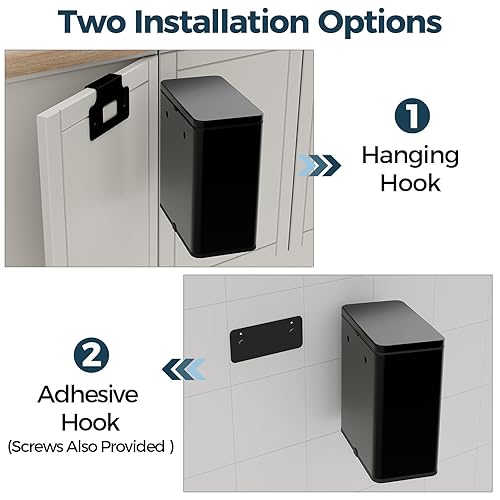 Miniatura 2 de LINSSEN Basurero colgante de acero inoxidable con tapa y cubo interior, contenedor de compost de cocina de 2 galones para encimera, debajo del