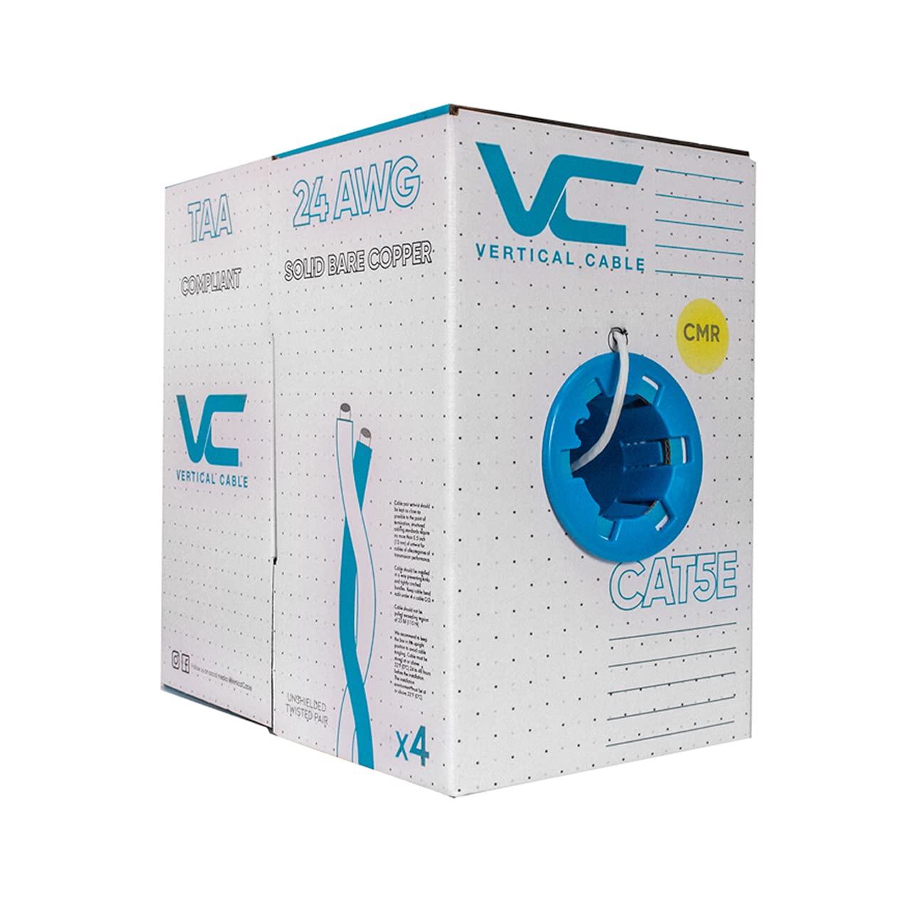 Vertical Cable Cat5e, 350 MHz, UTP, 24AWG, 8C Solid Bare Copper, 1000ft, Bulk Ethernet Cable - 151 Series, White