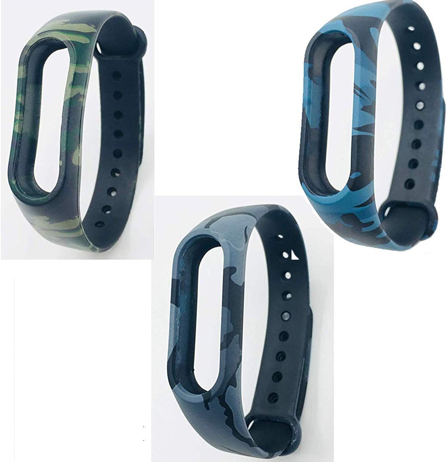 WaahWaah Silicon Fitness Band Sport Watch Wrist Strap Silicone Fully Flexible Band Mix Compatible with Xiaomi Mi 2 (3 Pack, Army Style)