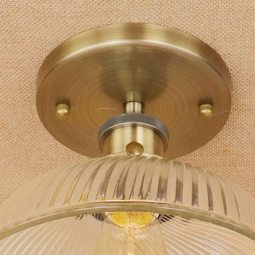 Vintage Single Head Ceiling Lights Metal Wrought Iron Ceiling Lamp Retro Industry E27 Stripe Glass Kitchen Fixtures Home Lighting (Color : Bronze)