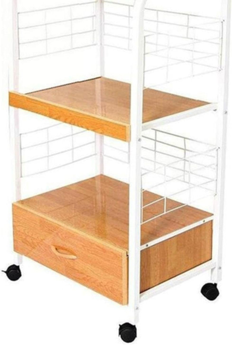 59.5" Tall 3-Tier Microwave Kitchen Cart with Drawer and Outlet, White Metal Convenient Storage & Mobility Pantry