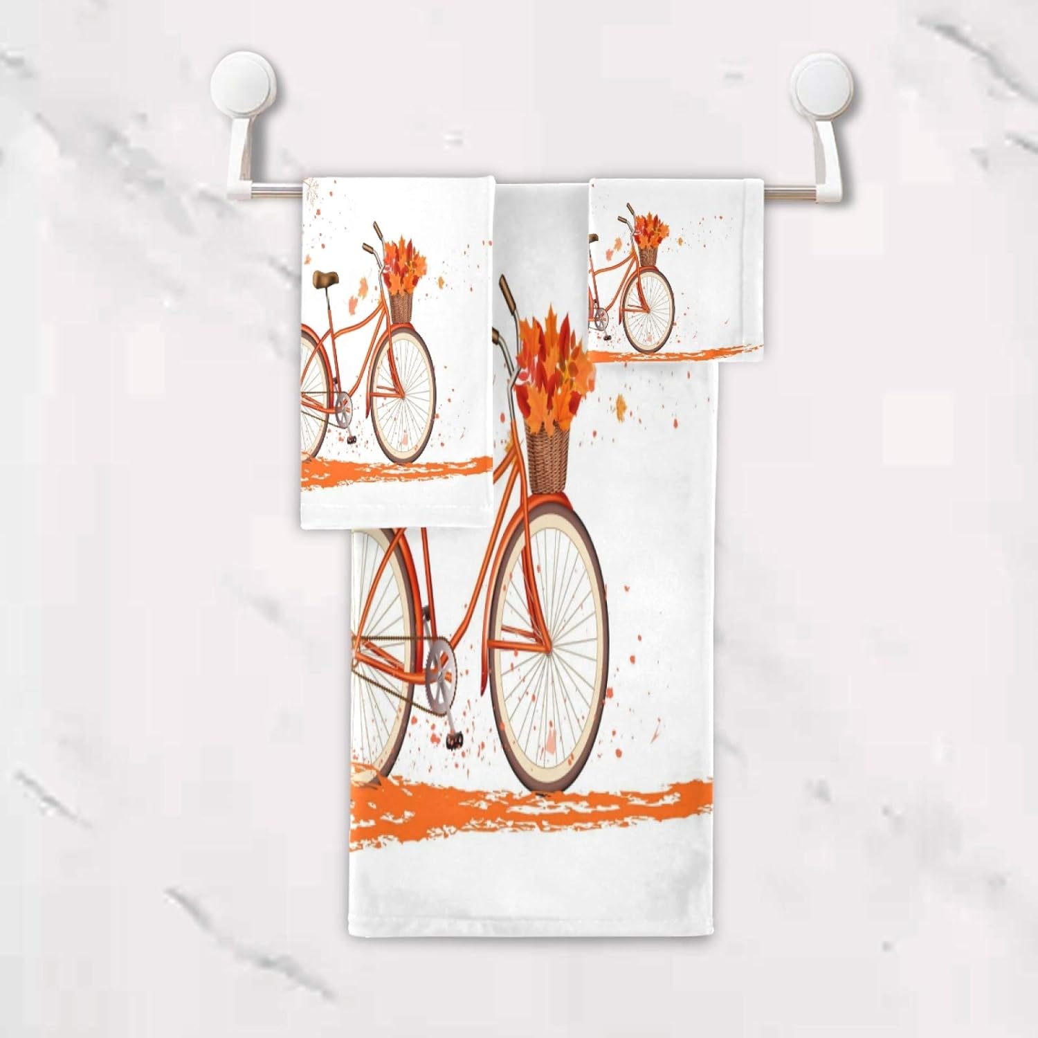 Towel Bathroom Sets, Autumn Fall Trees and Bicycle Towels 3-Piece 1 Bath Towel 1 Washcloth 1 Hand Towel, Thanksgiving Leaves Bath Towel Set of 3 Soft Multifuntion for Home Kitchen Hotel Gym Swim Spa
