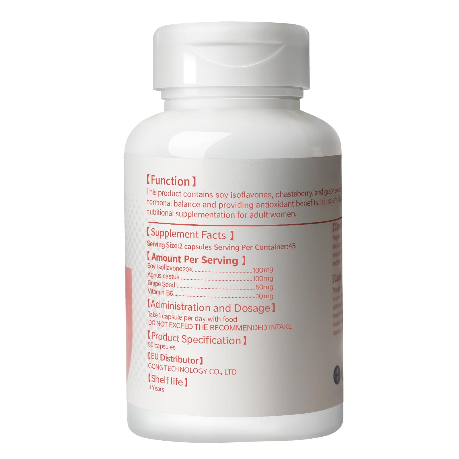 Soy isoflavone 100 mg with Agnus castus, Grape Seed, Vitamin B6,90 Capsules — Amazon image 2