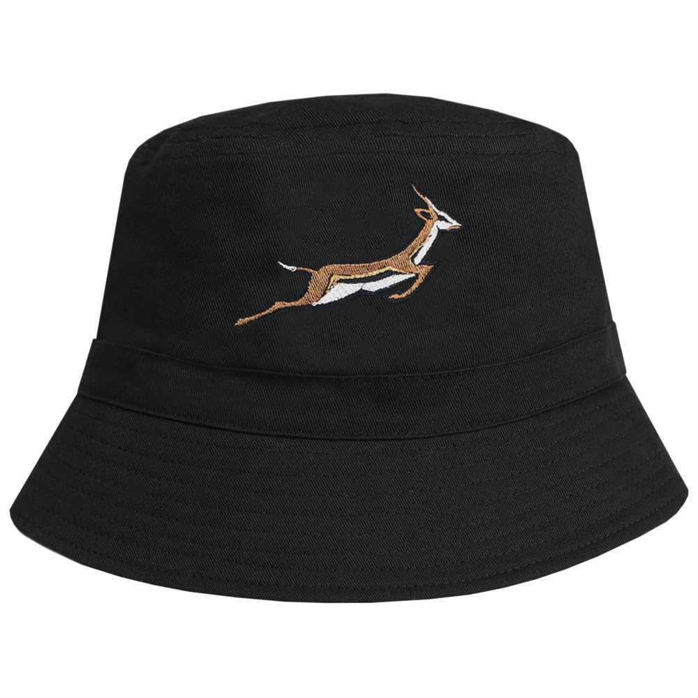 Teddyt's Men's Black Springbok Embroidered Cotton Bucket Hat (Small/Medium)