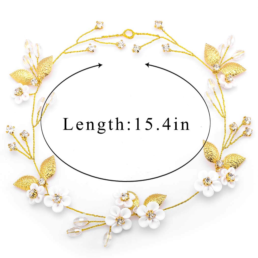 Barode Cerchietto per capelli da sposa con fiori di rampicante e strass laterali, accessorio per capelli da sposa, splendido accessorio per capelli per donne e ragazze (oro