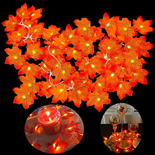 MSDADA Thanksgiving Fall Decorations for Home, 3 Pack 90 LED Maple Leaves String Lightsï¼ŒFall Garland Lights for Indoor Outdoor, Thanksgiving Decor Holiday Autumn Garland