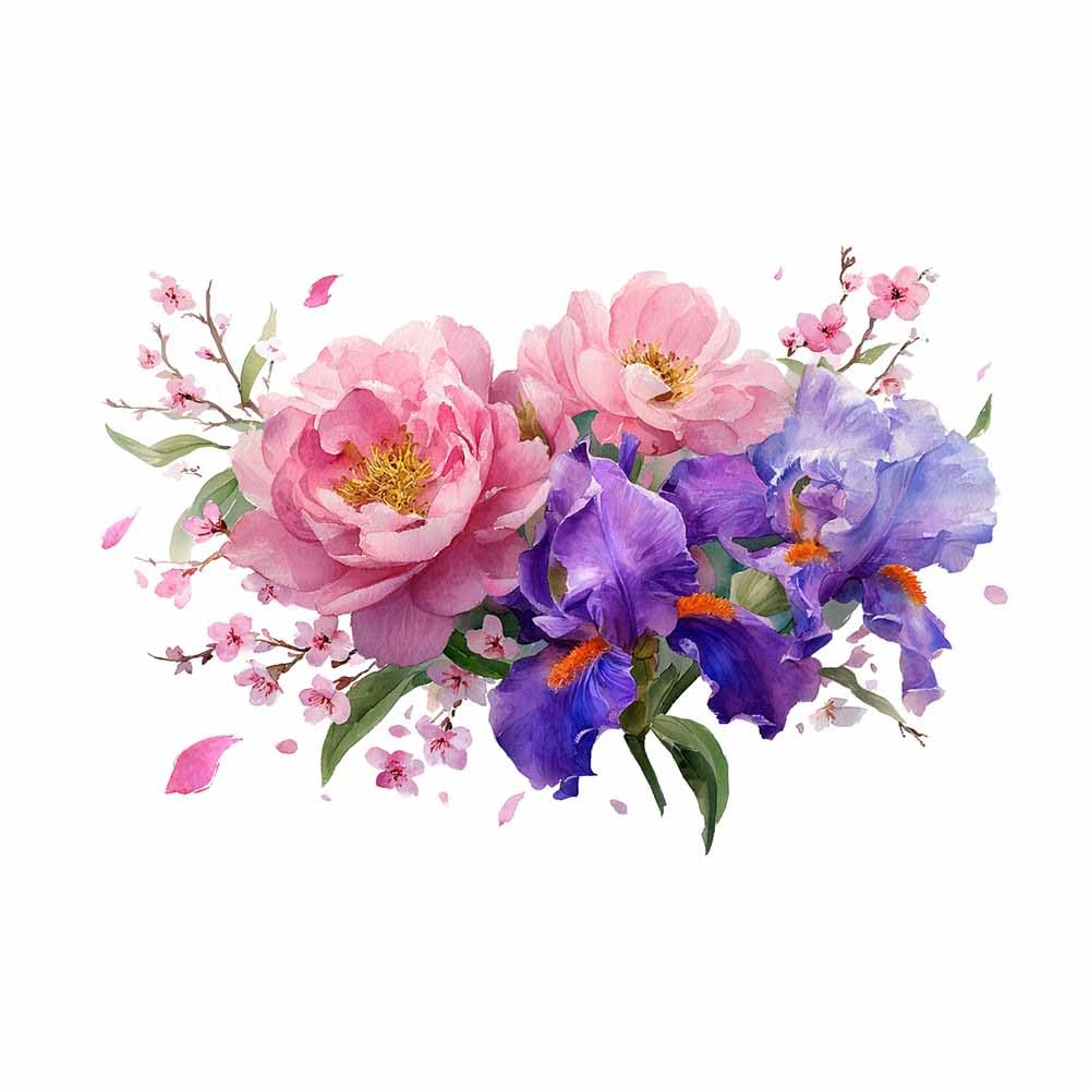 Hoqiu Multicolor Botanical Prints Pink Peony Irises Art Artwork, Wall Decoration Living Room Bedroom Hallway Stairs Decoration.(Multicolor)-60X80cm Unframed