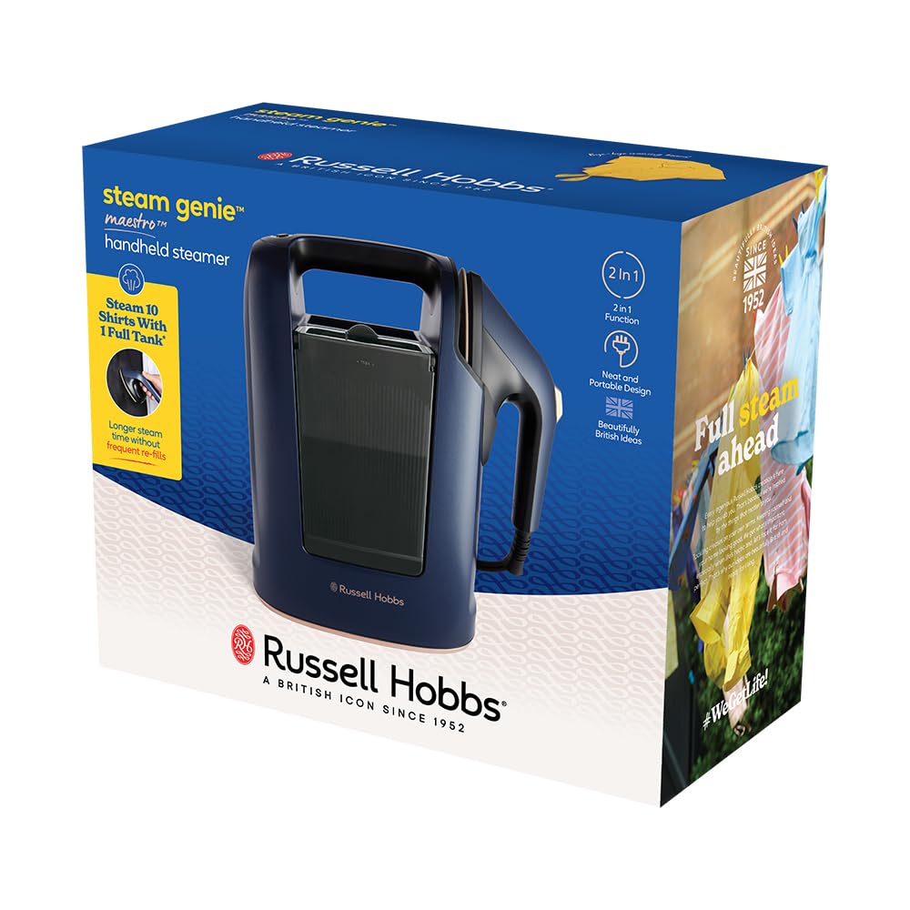 Russell Hobbs Plancha Vertical [2 en 1: Plancha y Vaporizador] Steam Genie Maestro (1700W,20g/min) 2 Accesorios: Delicados y Tapicería,Placa Cerámica,Depósito 750 ml,Almacenaje Integrado, 27600-56
