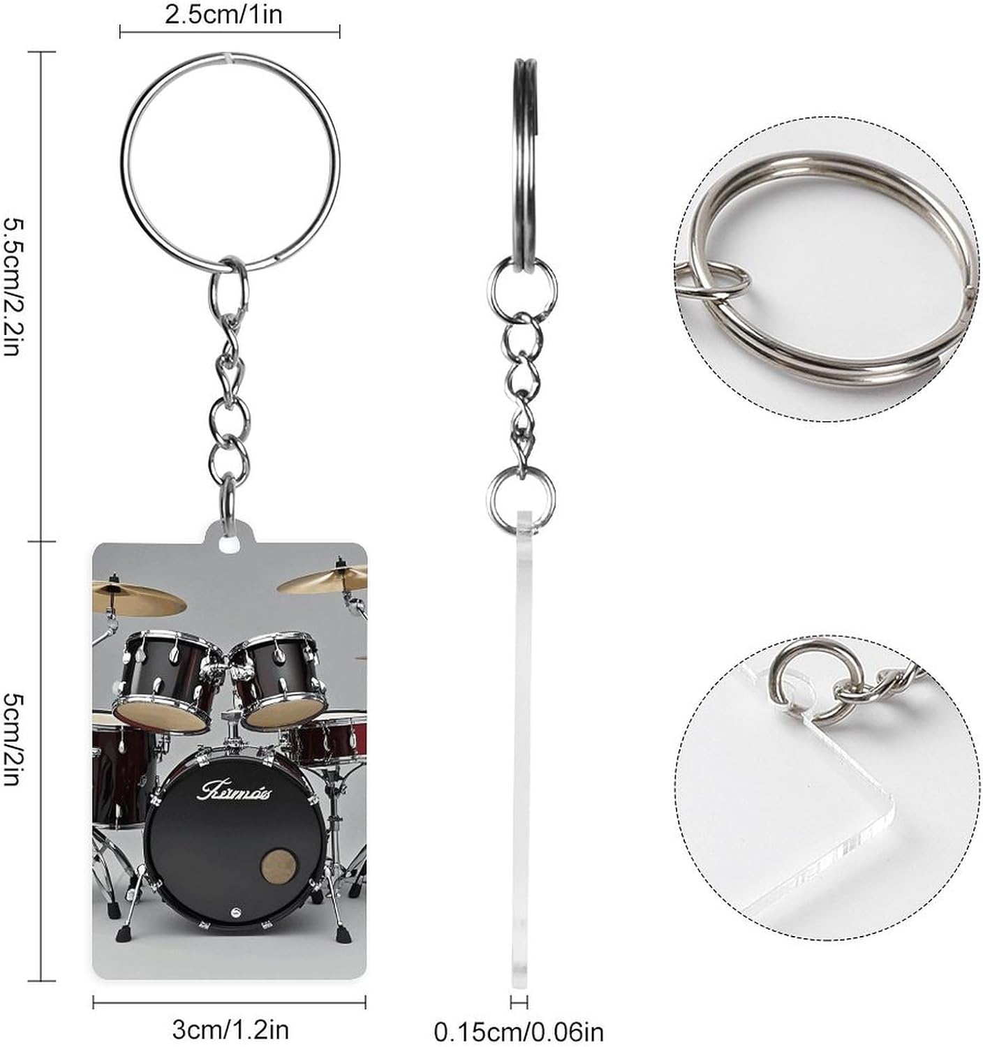 Drum Set Keychains Stylish Acrylic Keyring Rectangle Key Chain Personalized Decorative Pendant with Key Fob Gift for Men Women Backpack Car Every Daily Use image 2