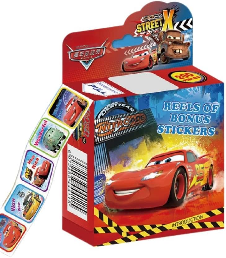 200pcs Kids Toddlers Dinosaur Stickers Party Bag Fillers Boys Girls Teachers as Reward Craft Scrapbooking in Box Gift Set (Cars)