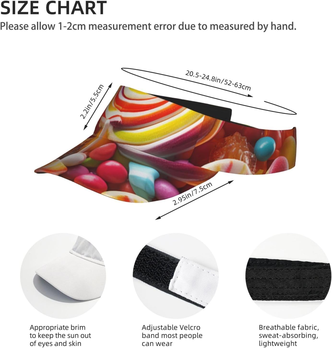 Rainbow Candy Sports Sun Visor for Men Women Adjustable Empty Top Baseball Cap Outdoor Golf Running Sun Caps