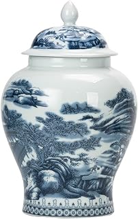YCOLX Urnas de Recuerdo para Cenizas Humanas, Urnas de Cerámica de Porcelana Azul y Blanca, Miniurna Conmemorativa, Urna Chinoiserie para Mujeres y Hombres(S)