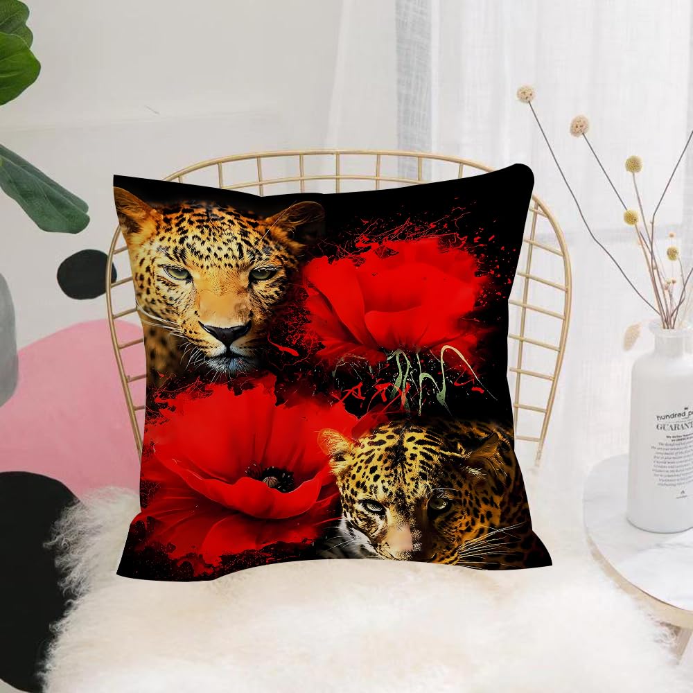 HYOSXW Cushion Cover,Throw Pillow Case Home Decorative for Living Room Bedroom Sofa Chair 16X16 Inch,jaguar and roses illustration painting p work,Pillowcase 40X40cm
