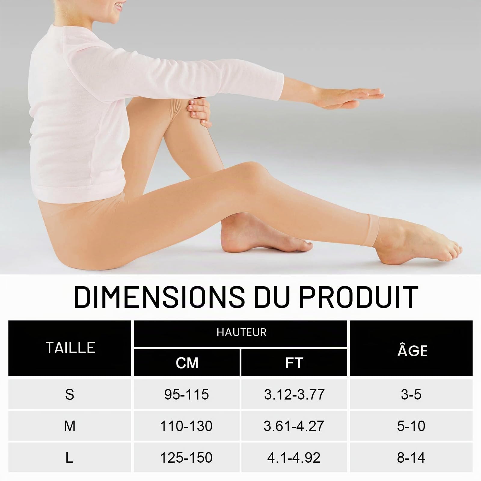 Risipu Lot de 2 paires de collants de danse 60D sans pieds ultra doux pour filles de 3 à 14 ans