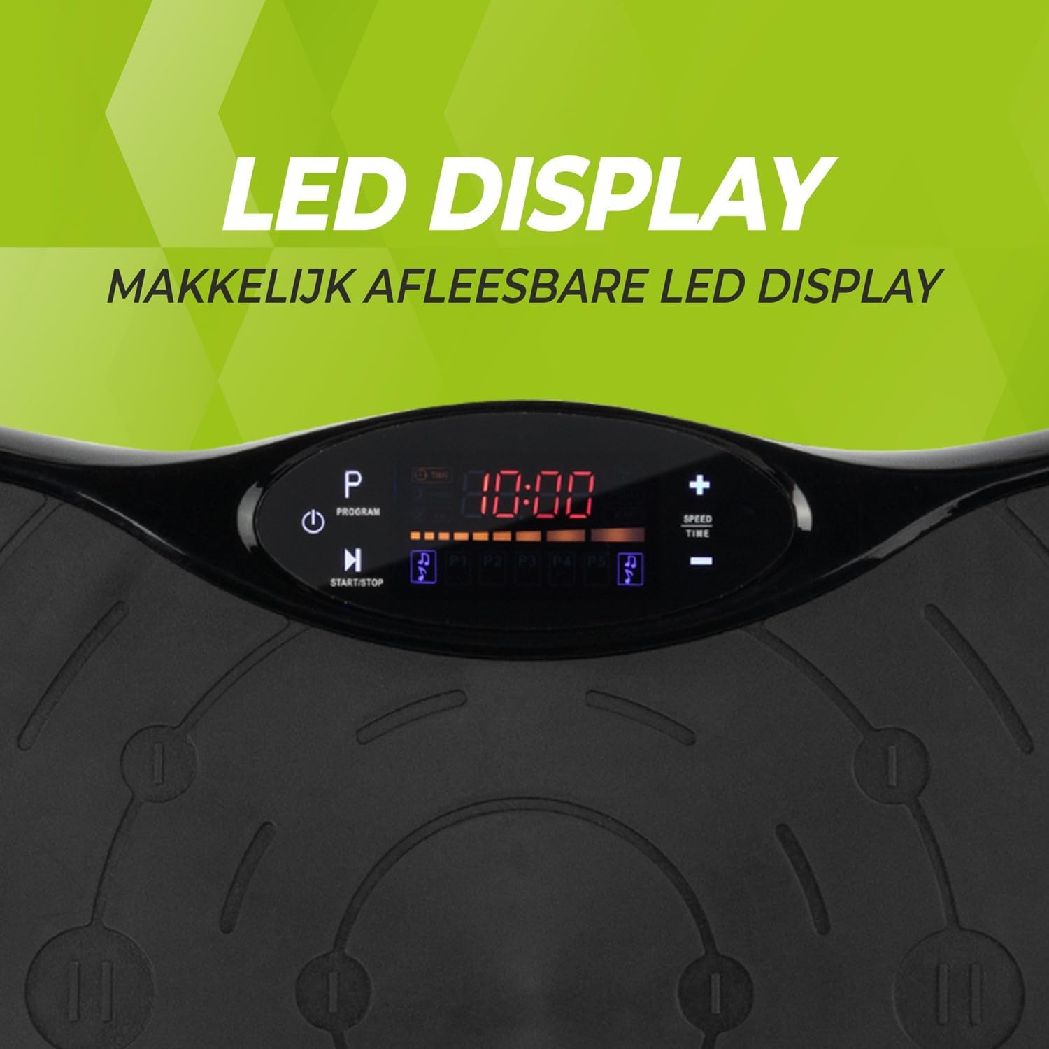 Close-up of the LED display on the VirtuFit vibration plate
