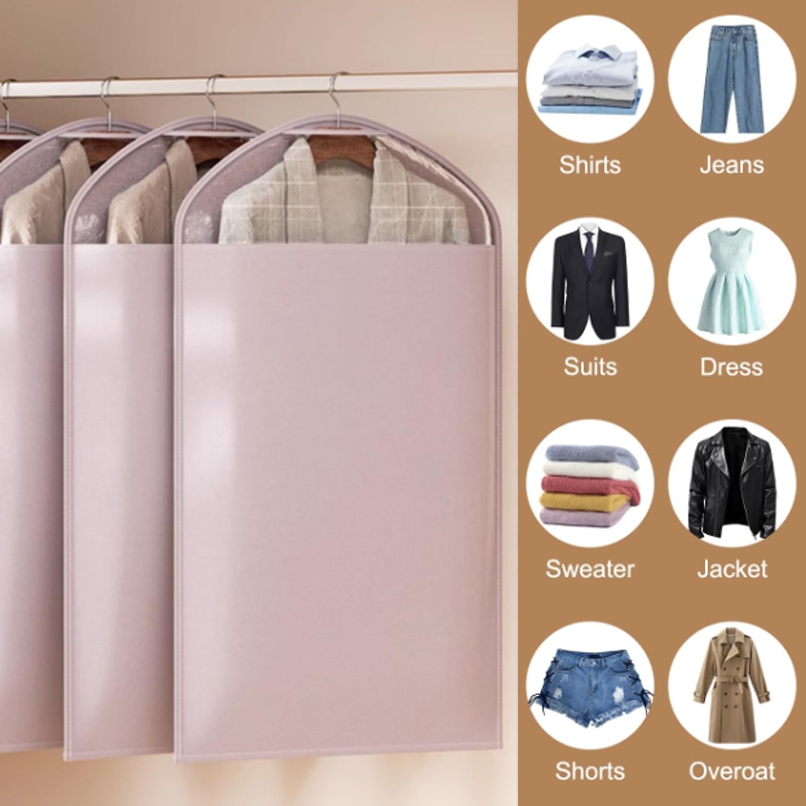 Peva Lavabile Buste Per Abiti Copertura Vestiti Con Cerniera Buste Trasparenti Per Vestiti Copri Abiti Anti Polvere Per Camicie, Giacche, Maglioni(59 * 128cm,3pcs)
