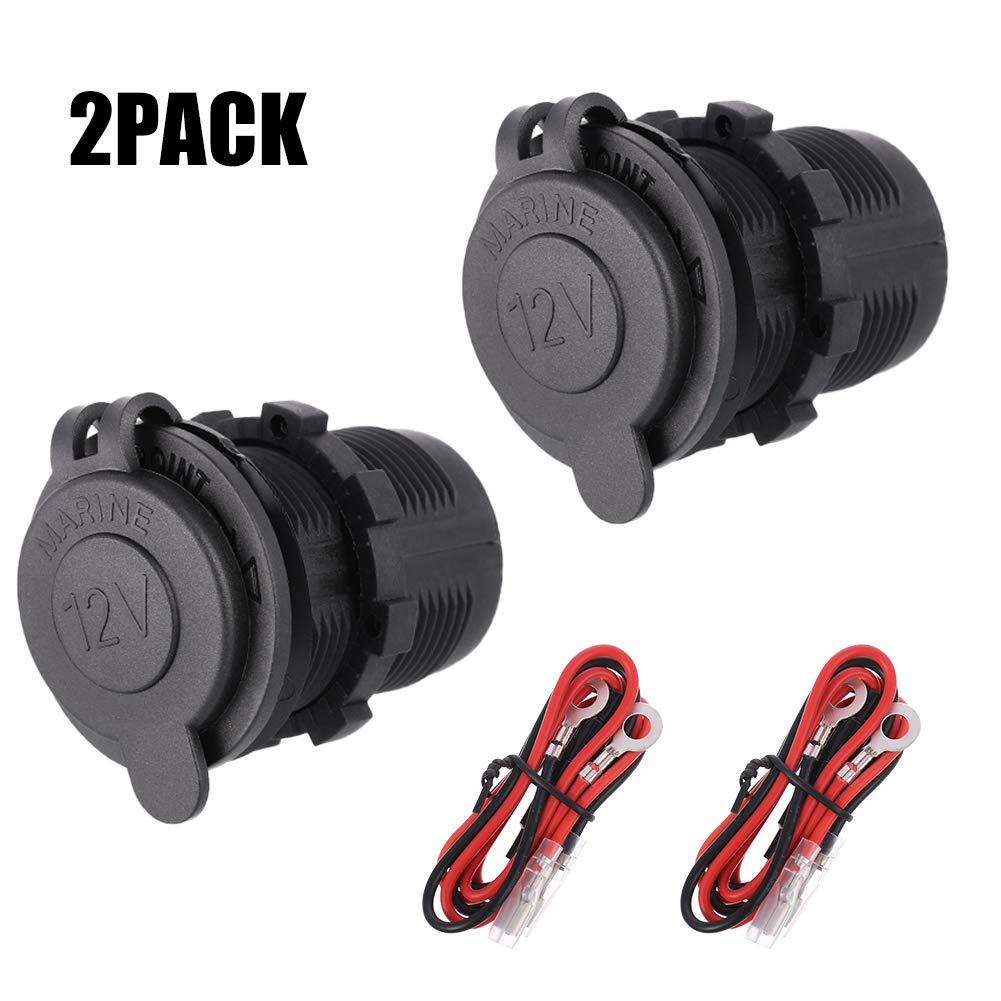 2 Pack Cigarette Lighter Socket 12V Marine Car Charger Power Outlet Adapter Waterproof Lighter Socket Plug with Connection Wire for Car Motorcycle Motorbike Boat Marine ATV RV