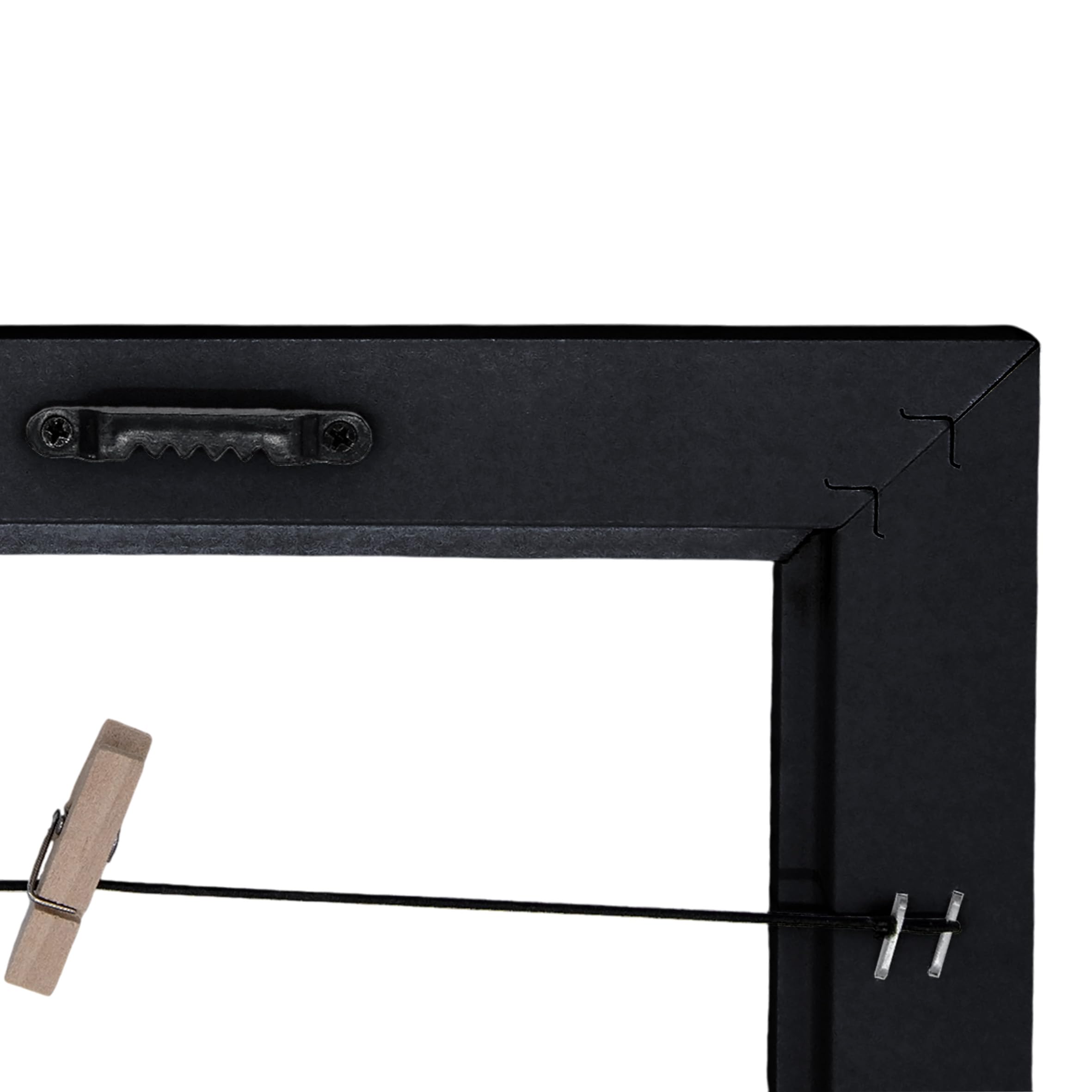 Spetebo - Portafoto con cornice in plastica, 75 x 55 cm, con fili in gomma e 20 mollette in legno Nero