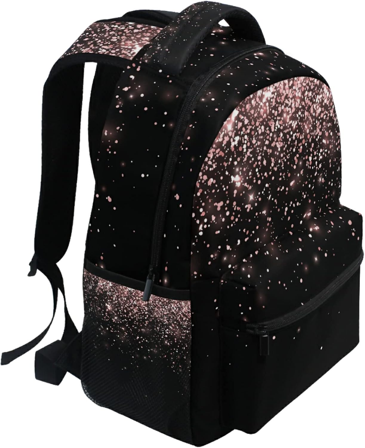 Pfrewn Rose Gold Black Glitter Backpacks for Girls Teens Women School Bookbags Backpack for Kids Students - Image 2