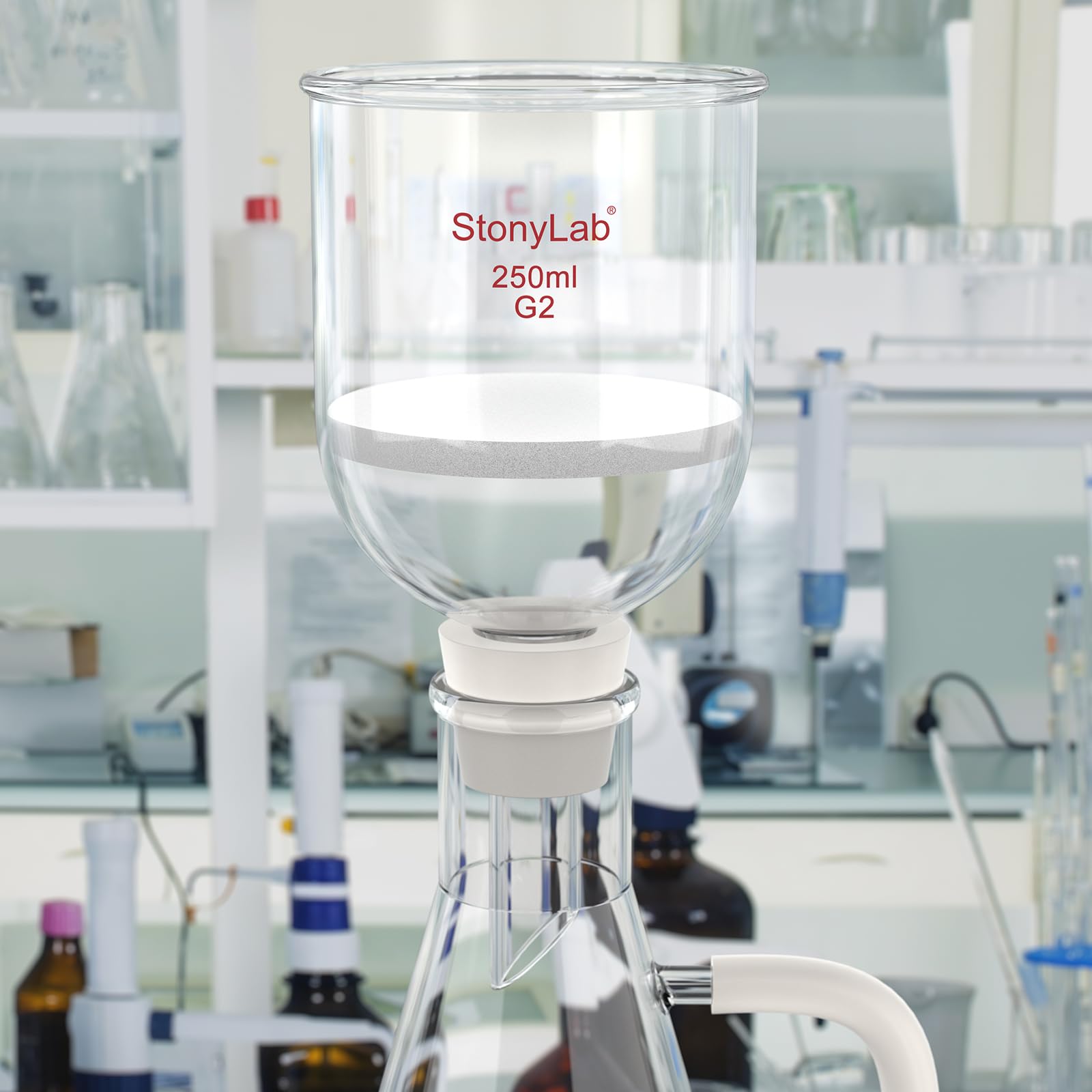 StonyLab Glas Büchnertrichter, Borosilikatglas Buchner Filtertrichter mit mittlerer Fritte(G2), 76mm Scheibendurchmesser, 80mm Tiefe, mit 24/40 Standard Taper Innengelenk - 250ml