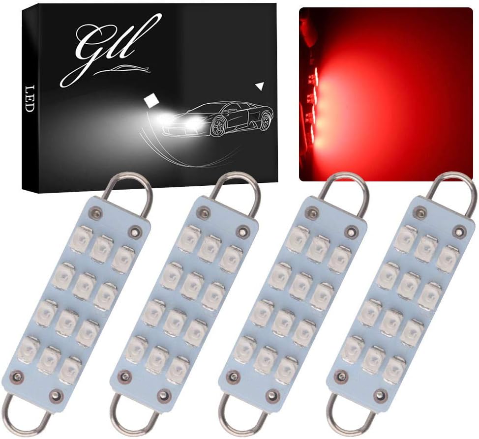 Grandview 4 X 44mm(1.73 inches) 12-SMD 1210 3528 Chip Rigid Loop Festoon LED Bulbs for Car Interior Light Dome Map Light Door Courtesy Lights 561 562 567 (Red)